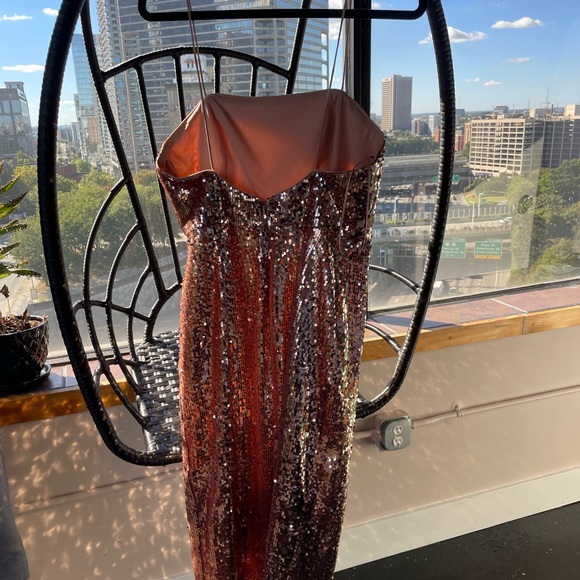 Jay Godfrey spaghetti strap Rose gold sequin dress with side slit - Picture 7 of 7